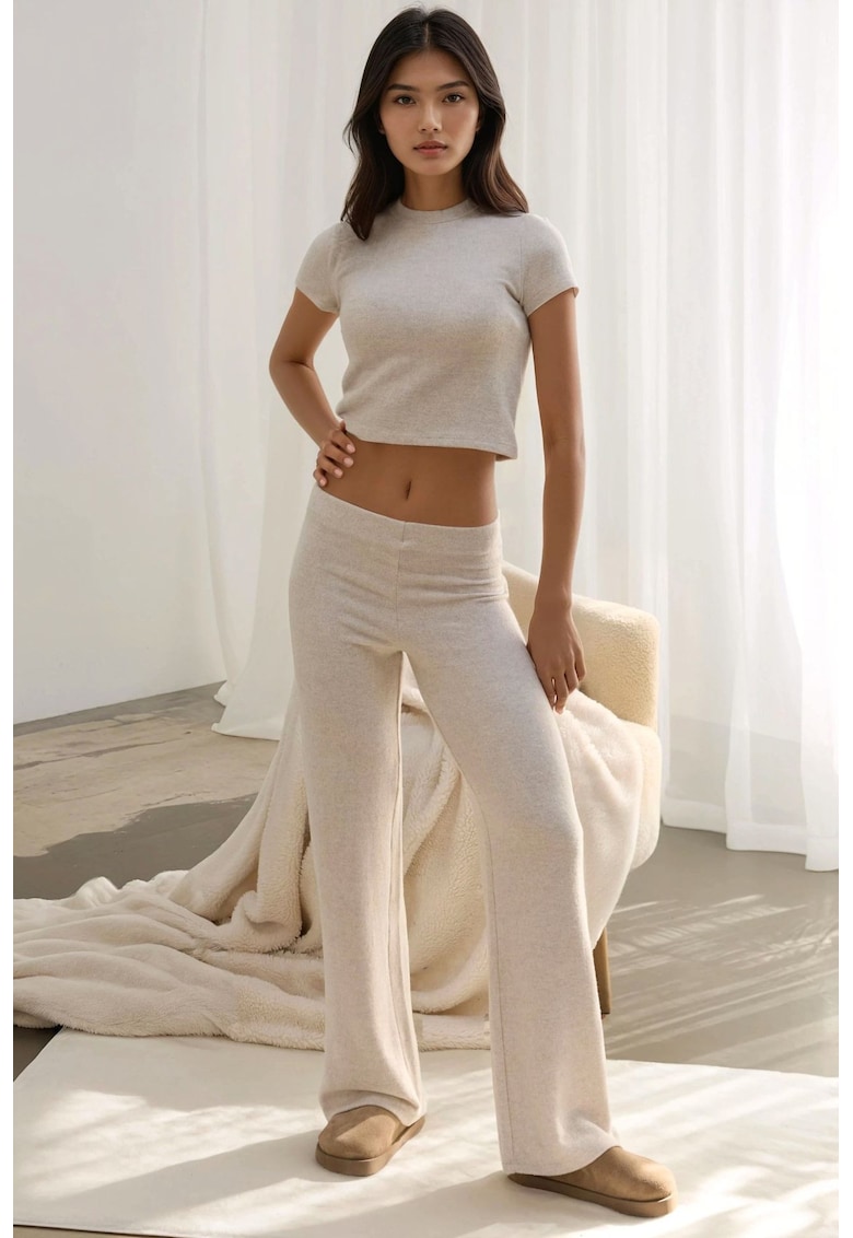 Pantaloni dama - tricot - Bej Natural -