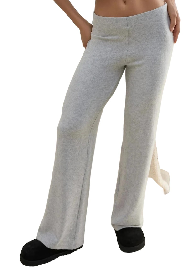 Pantaloni dama - tricot - talie inalta - gri deschis