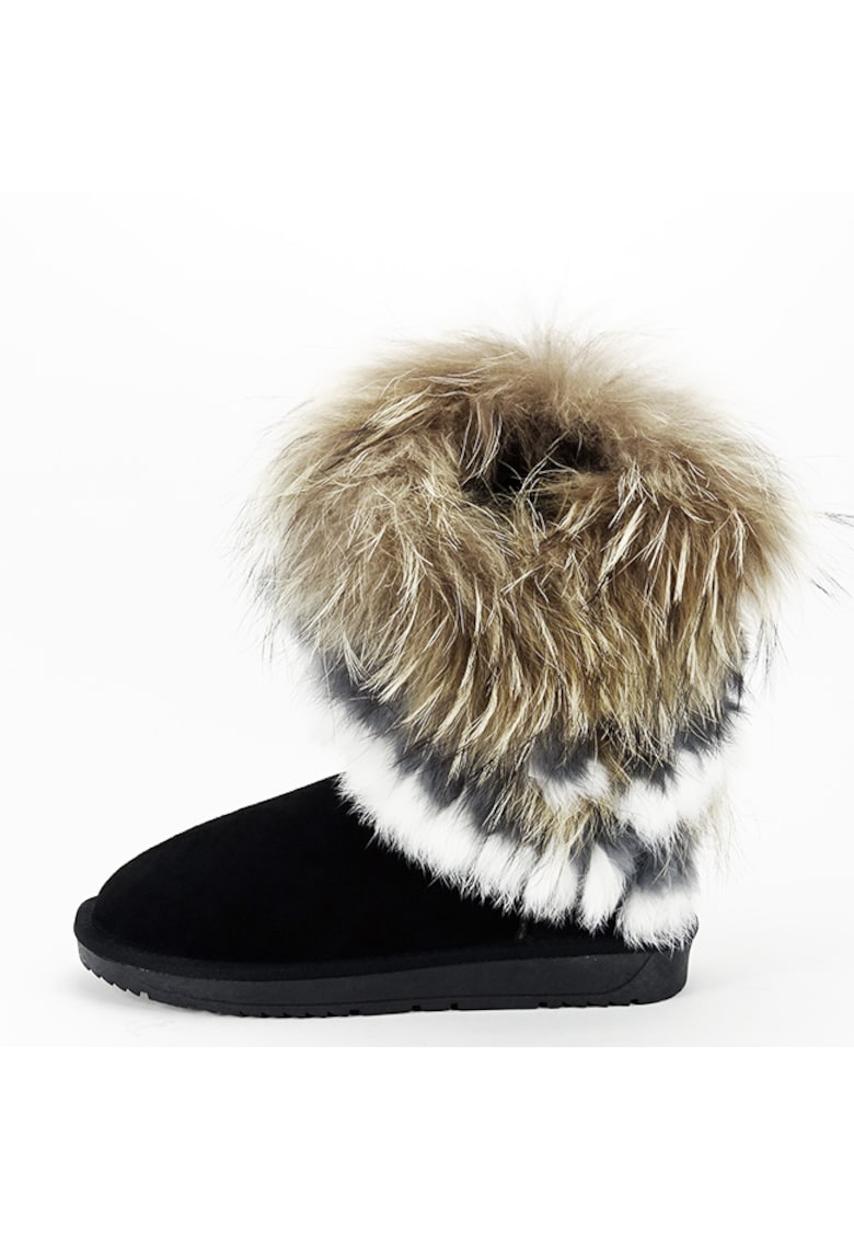 Cizme negre din piele naturala cu blanita naturala 8013 111 15662