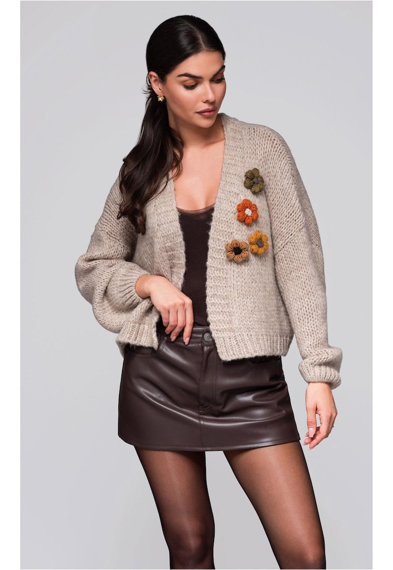 Pulover cardigan cu flori cusute  LW-SWCD-0101