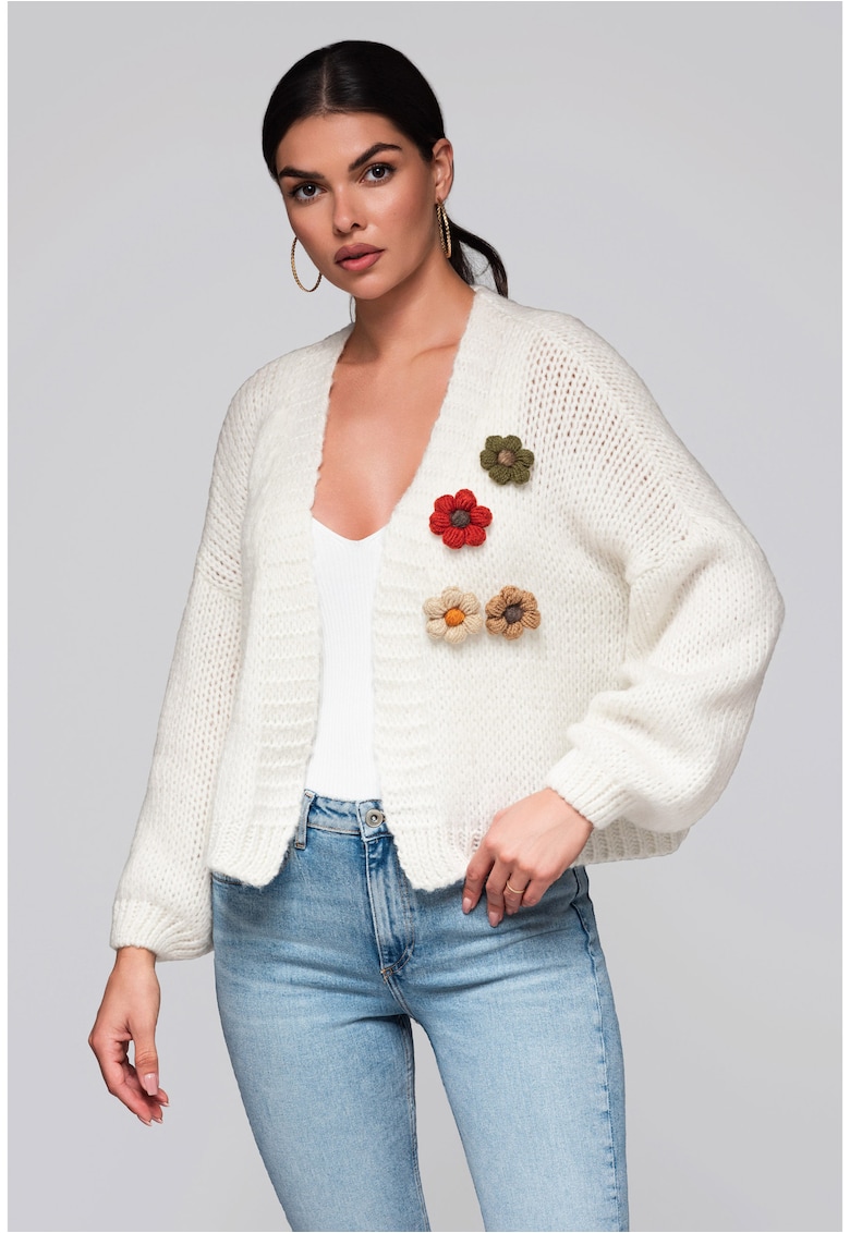 Pulover cardigan cu flori cusute  LW-SWCD-0101