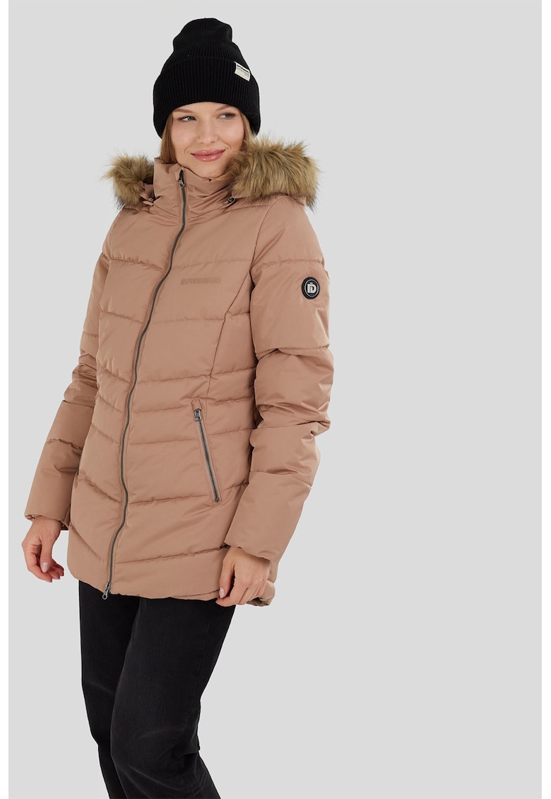 Geaca cu guler cu blana sintetica si gluga Prue