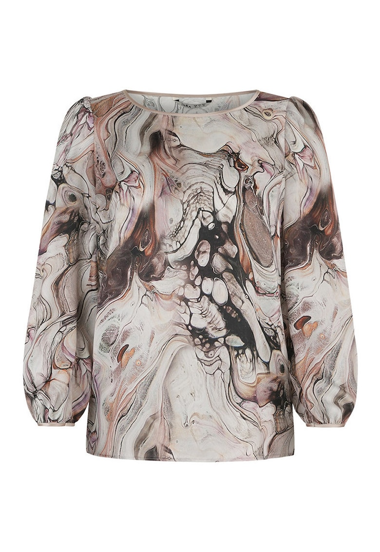 Bluza cu imprimeu abstract si maneci bufante
