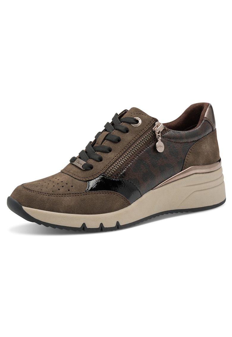Pantofi sport wedge cu fermoar - Maro