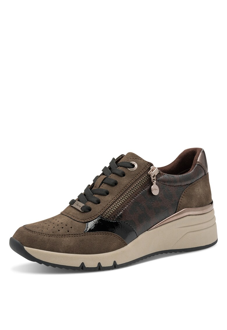 Pantofi sport wedge cu fermoar - Maro