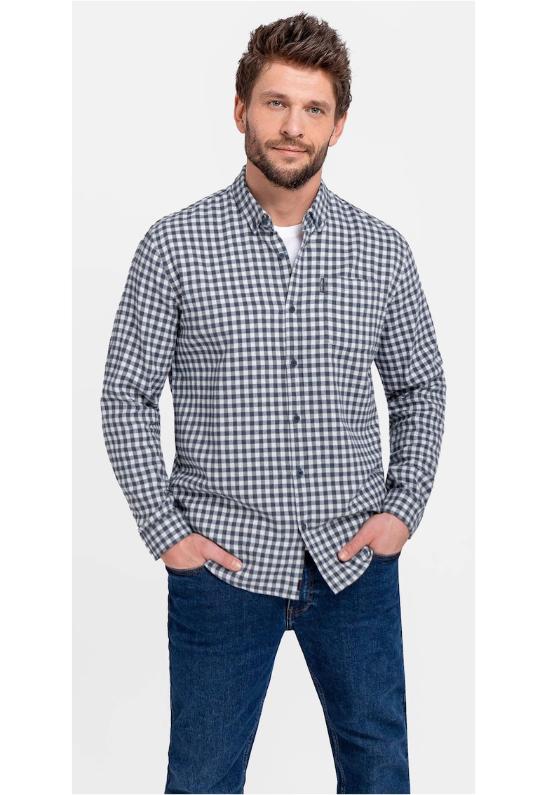 Camasa din bumbac cu model in carouri - guler fixat cu nasturi - Regular Fit - K-Haines - Albastru