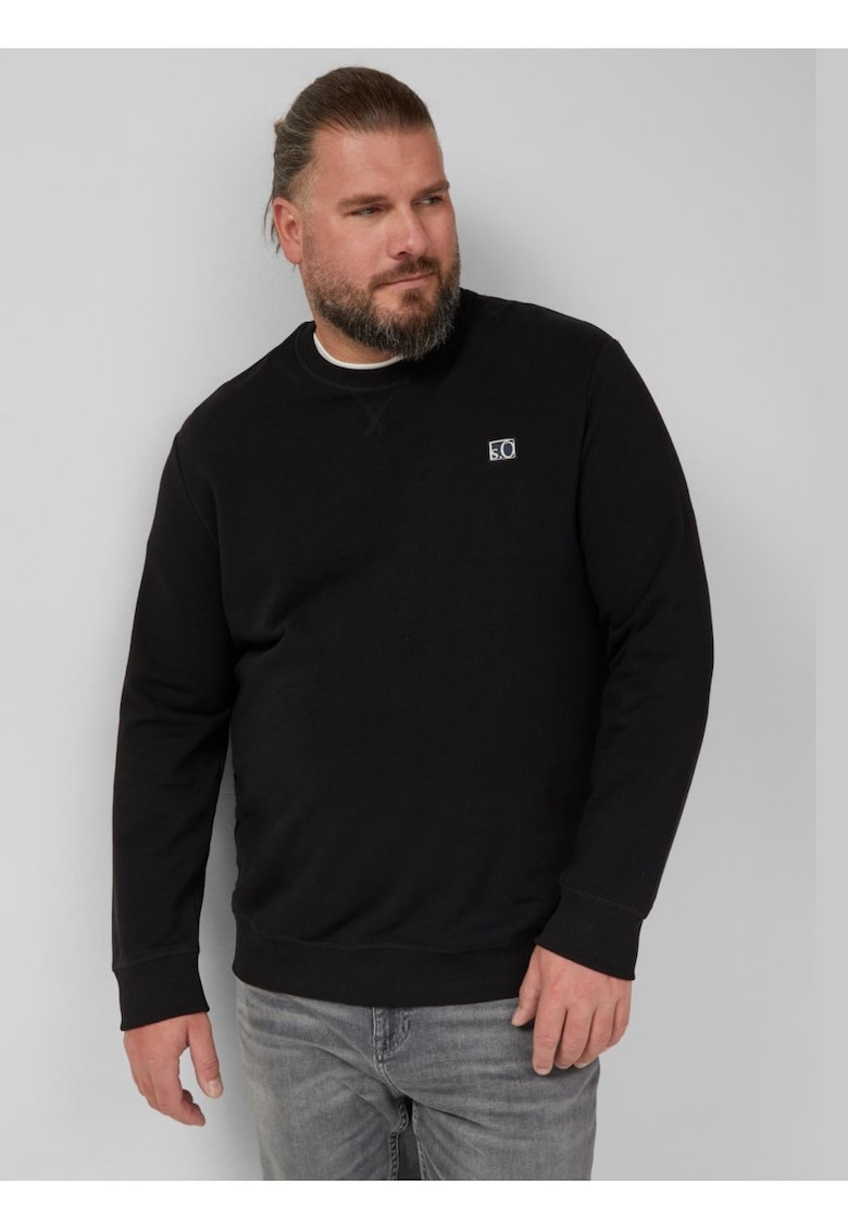 s.Oliver Big Sizes Bluza barbati big sizes - cu decolteu la baza gatului - logo - Negru
