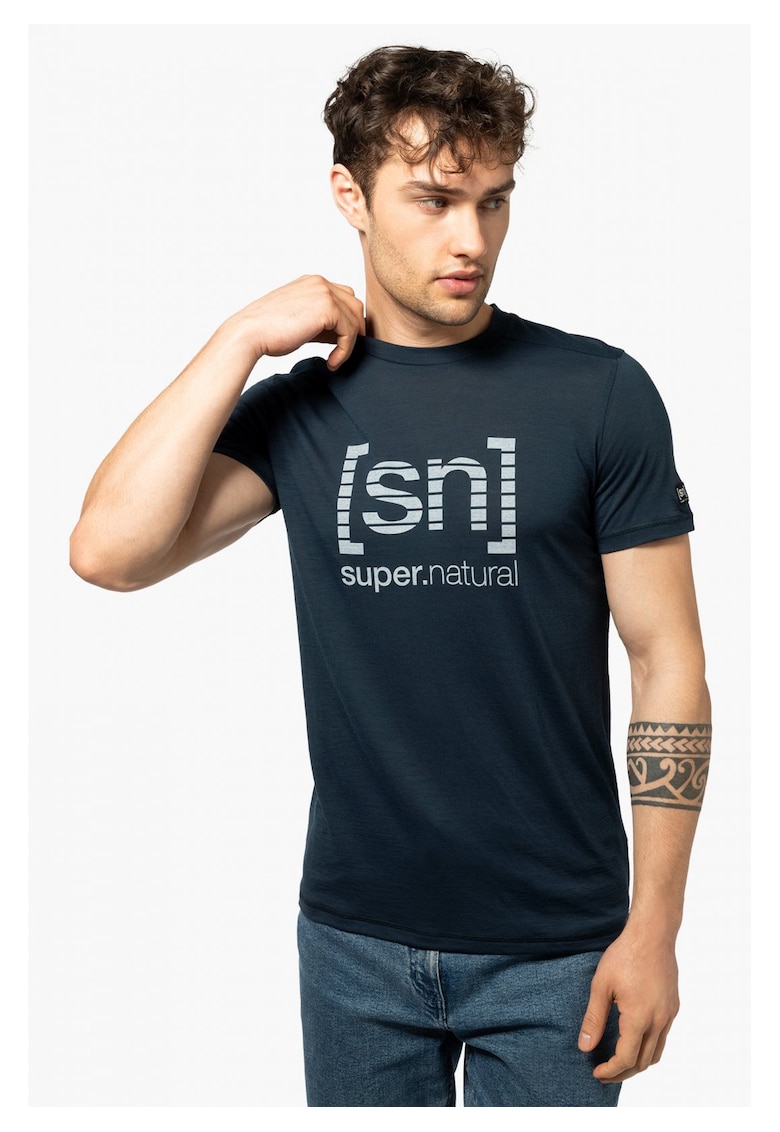 Tricou din lana pentru barbati SN – Grid logo albastru - marimea