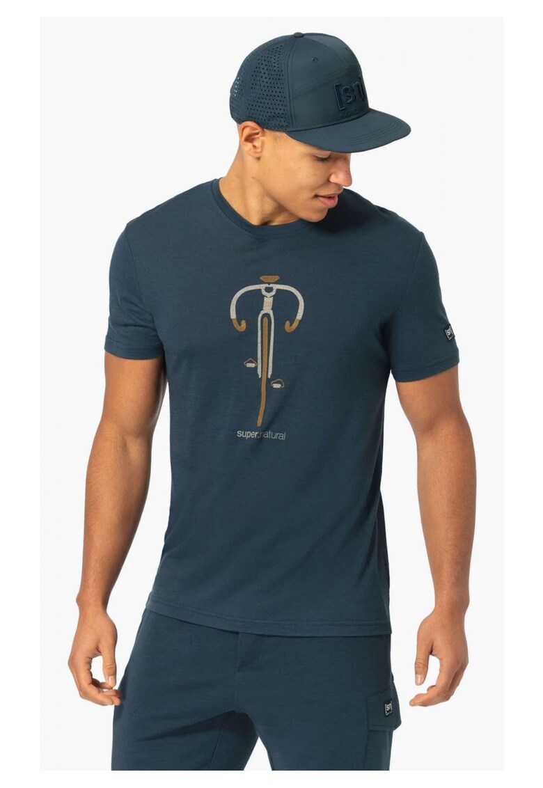 Tricou din lana pentru barbati SN – Vintage bike albastru - marimea