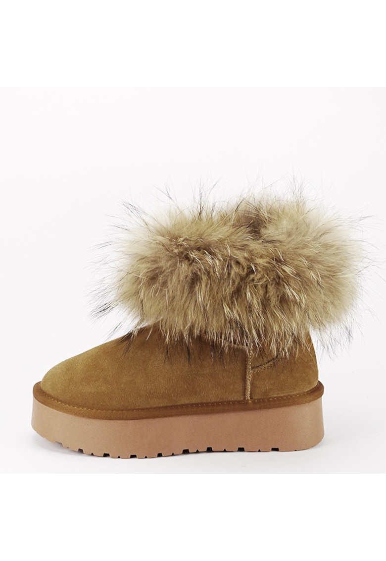 Ghete din piele naturala camel cu blanita naturala W5893 19 15898