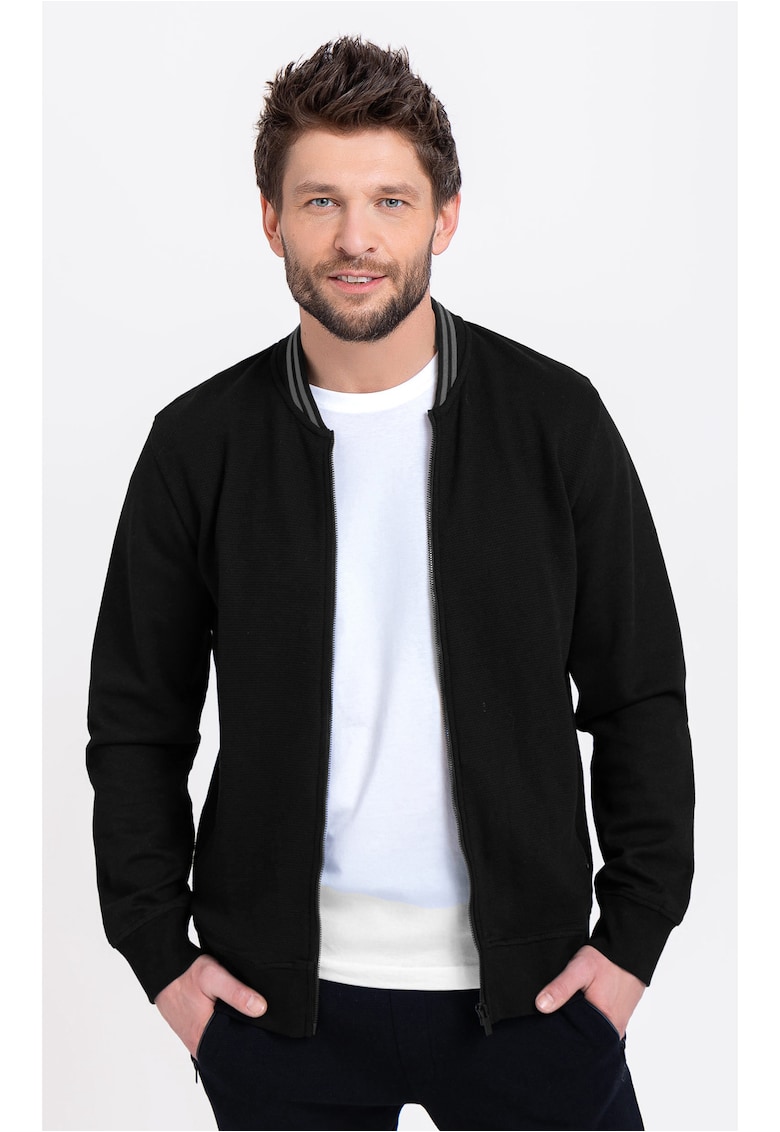 Hanorac baseball din bumbac cu fermoar - Regular Fit - doua buzunare - B-Est - negru