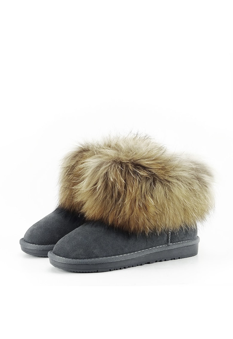 Ghete din piele naturala gri cu blanita 3108 113 11981