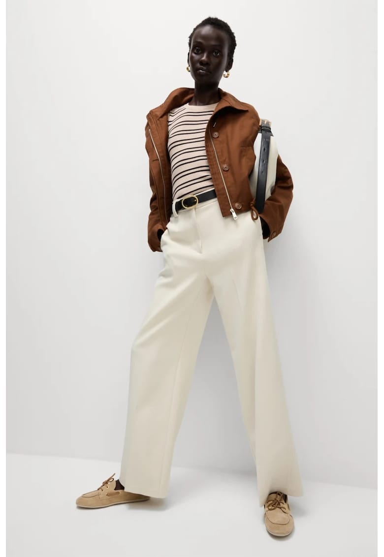 Pulover slim fit cu model in dungi - Bej/Negru stins