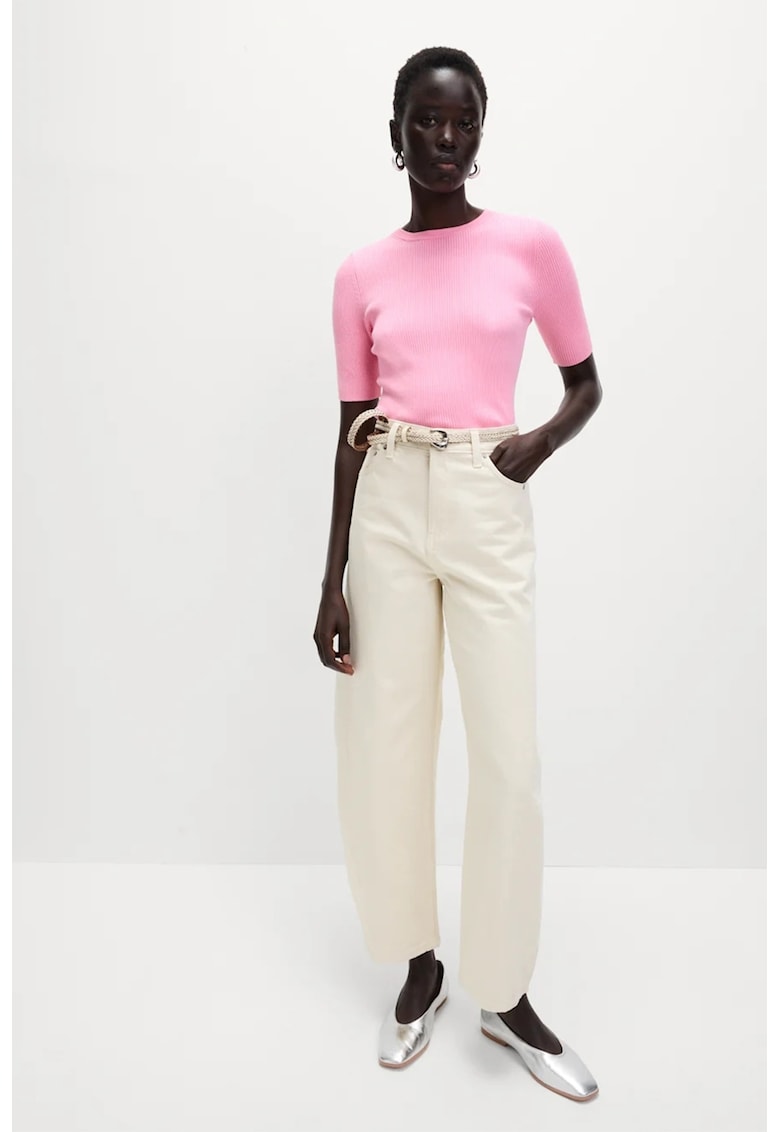 Pulover slim fit cu striatii - Roz pastel