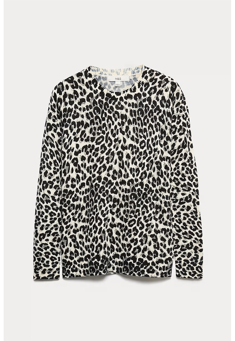 Pulover cu animal print - Negru/Crem