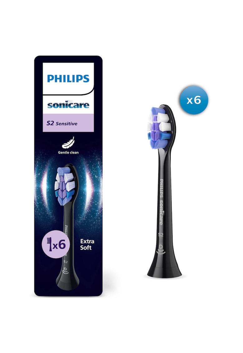 Rezerve Sensitive HX6056/88 - pachet de 6 capete de periere - click-on - sincronizarea modurilor BrushSync - Negru
