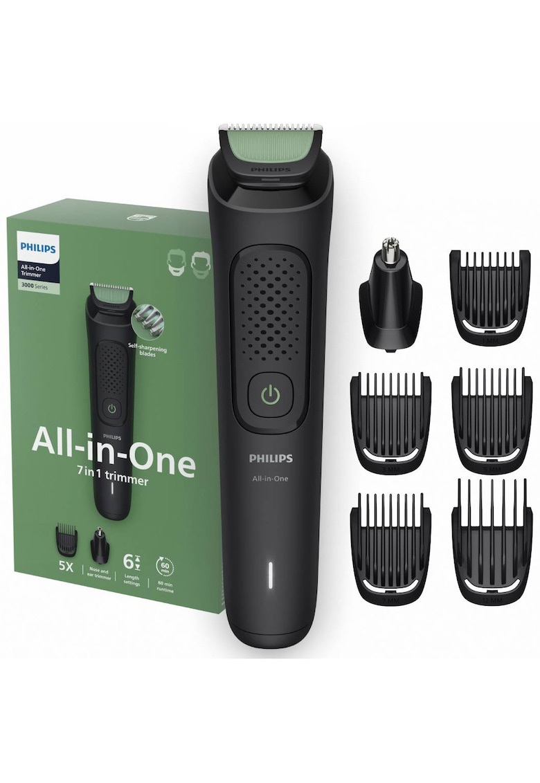 Aparat de tuns barba & parul de pe cap si corp 7in1 All-in-One MG3920/15 - autonomie 60 min - 6 setari de lungime: 0 -5-12 mm - trimmer atasabil pentru nas si urechi - piepteni pentru barba și cap