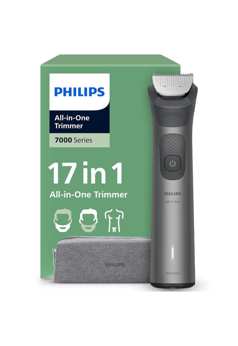 Aparat de tuns barba & parul de pe cap si corp 15in1 Multigroom All in One MG7940/15 - autonomie 120 min - 22 setari de lungime: 0 -5-16 mm All-in-One - 3 capete trimmer specializate (detalii - nas - corp) - husa - 100% waterproof - MG7941/15