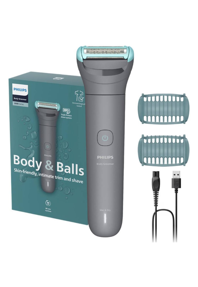 Aparat de ras si tuns corporal cu sita metalica hipoalergenica BG3480/15 - autonomie 80 min - 2 piepteni bidirectionali - cablu USB pentru incarcare