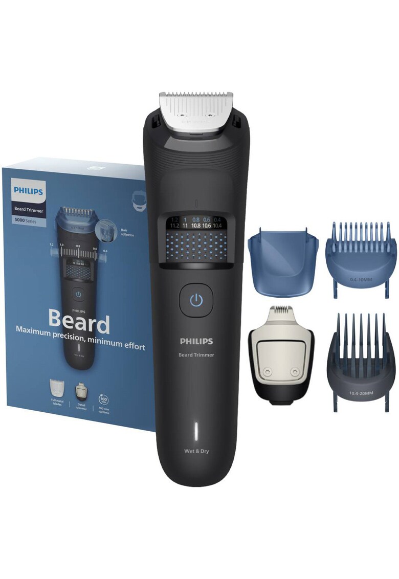 Aparat de tuns barba BT5775/15 cu lame integral metalice cu autoascutire - 40 de setari lungime (0 -5-20 mm) - autonomie 100 min - colector de par - trimmer pentru detalii - trimmer extra-lat - 2 piepteni - cablu USB incarcare