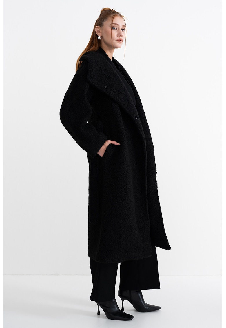 Palton cu buzunare laterale si cordon in talie