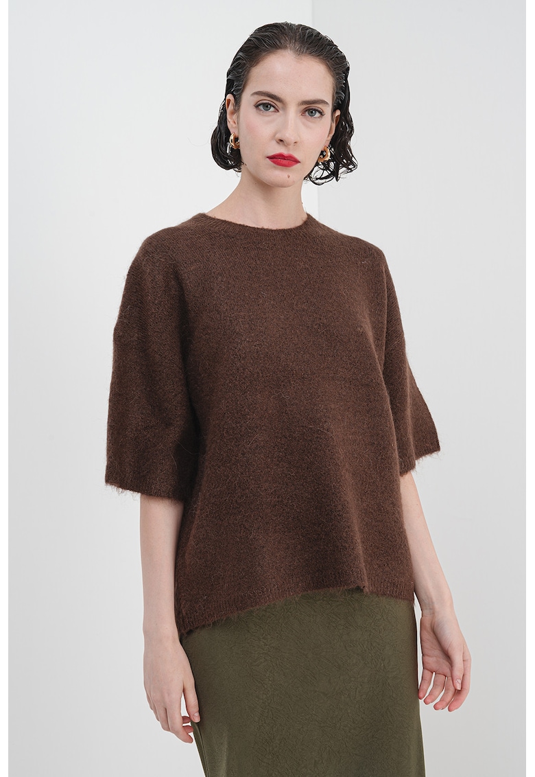 Pulover din amestec de lana cu maneci cazute
