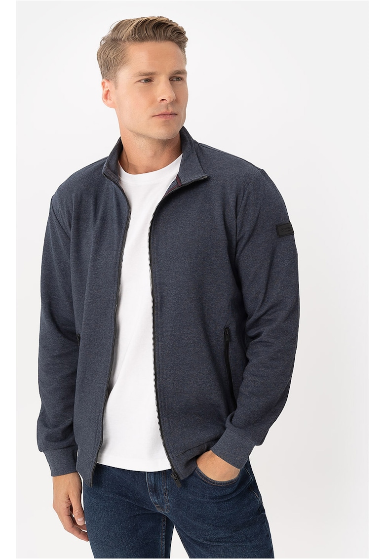 Hanorac barbati cu fermoar - guler inalt - doua buzunare cu fermoar - B-Swed - bleumarin melange
