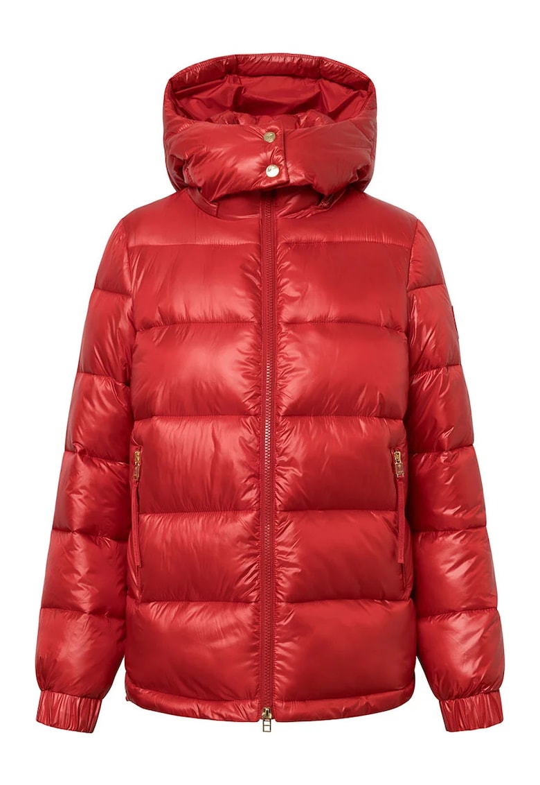 Geacă scurtă matlasată cu glugă și închidere prin fermoar