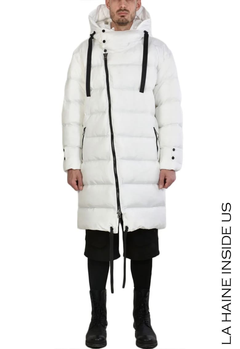 Geacă lungă supradimensionată cu glugă - închidere prin fermoar cu glisor dublu