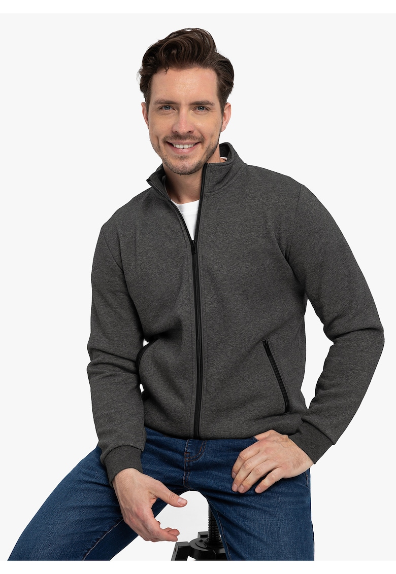 Hanorac barbati cu fermoar - guler inalt - doua buzunare cu fermoar - B-Swed - grafit melange -