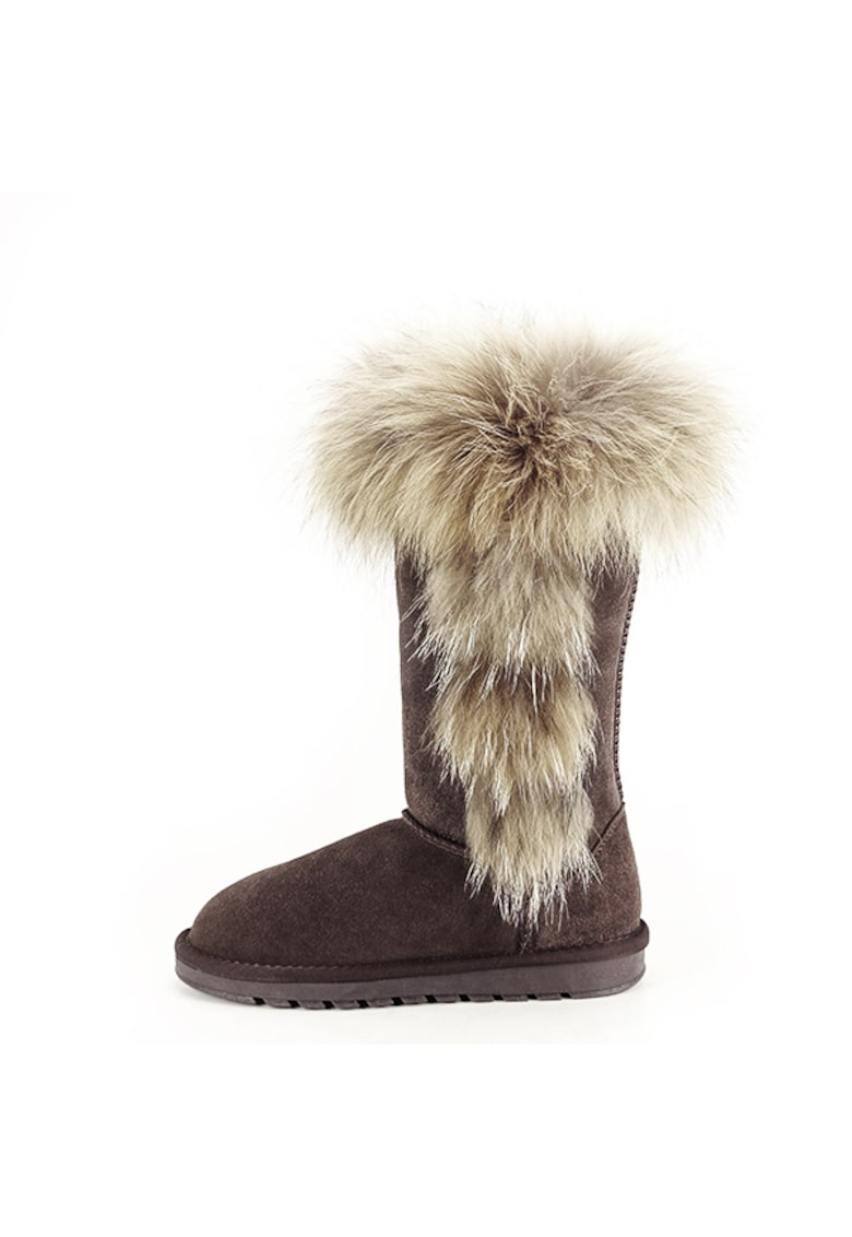 Cizme din piele naturala maro inchis cu blanita Eva 110 9620