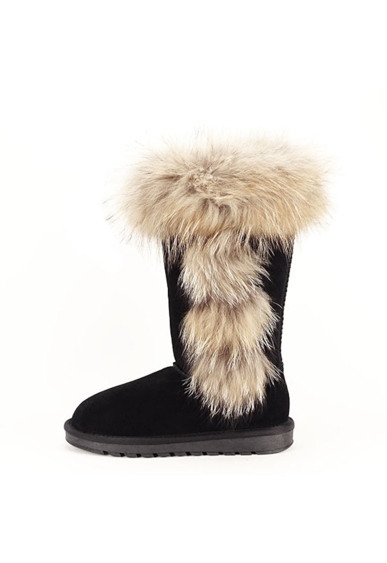 Cizme din piele naturala negre cu blanita Eva 110 9156