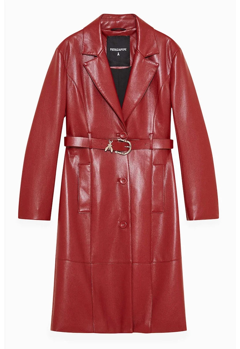 Palton lung cu închidere la un singur rând de nasturi și curea în talie