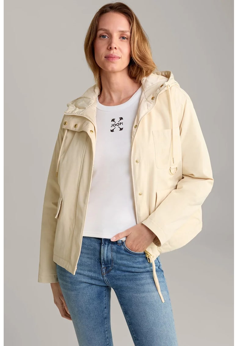 Geaca crop supradimensionata cu gluga si buzunare frontale