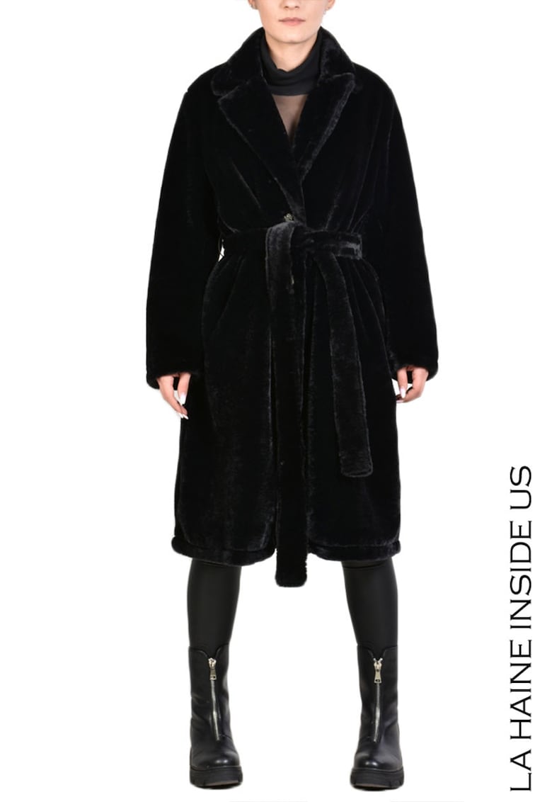 Haină din blană artificială cu cordon și nasturi metalici