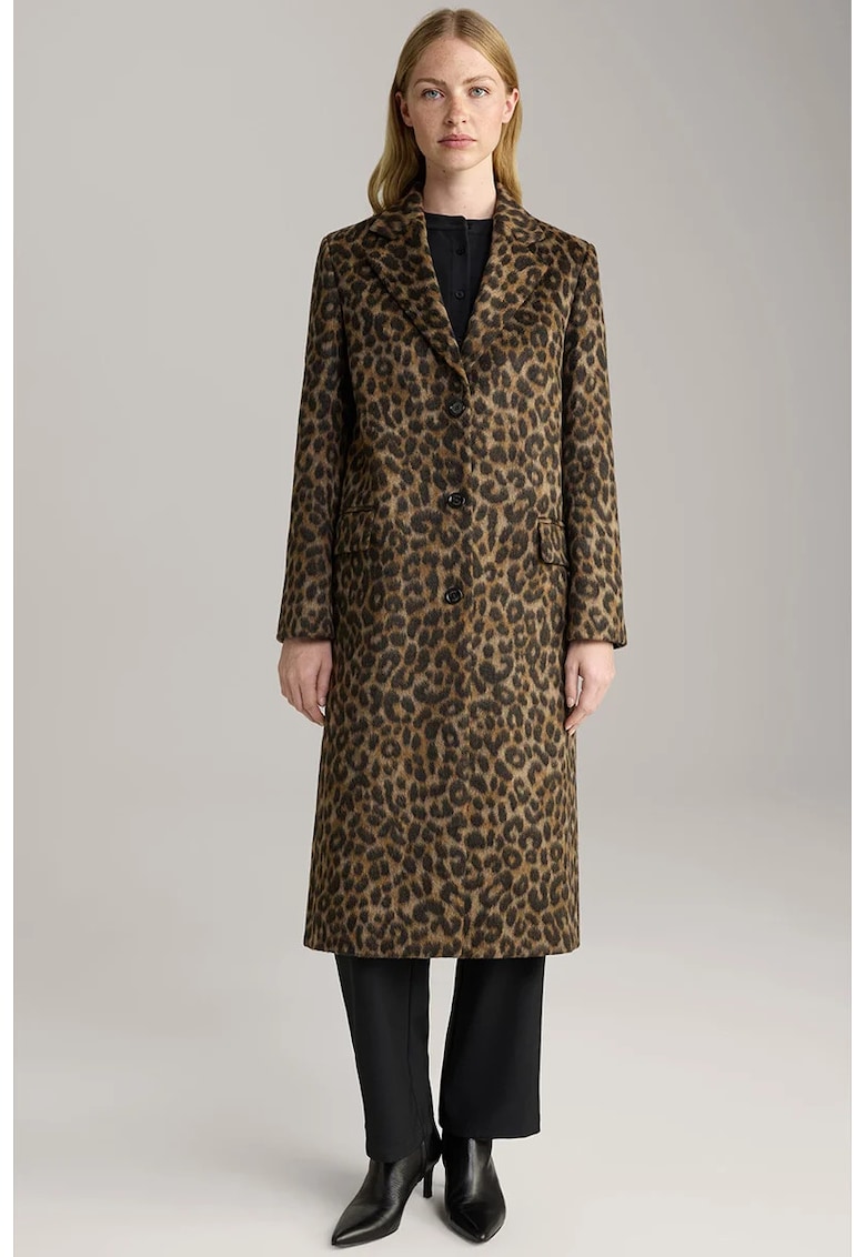 Palton animal-print cu buzunare frontale