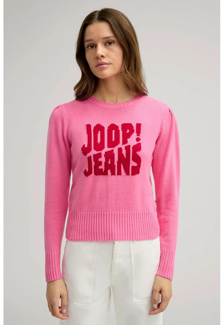 Pulover cu guler rotund si imprimeu frontal