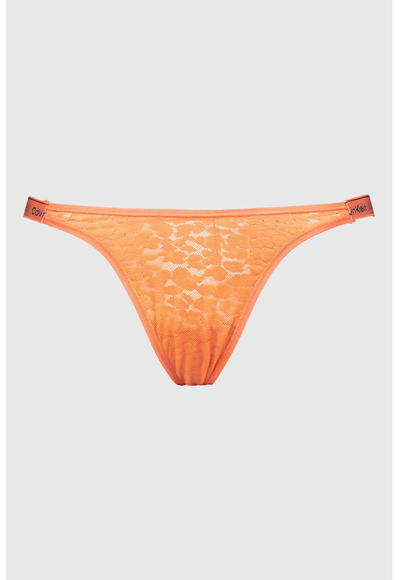 Chiloti tanga cu banda logo in talie - Coral