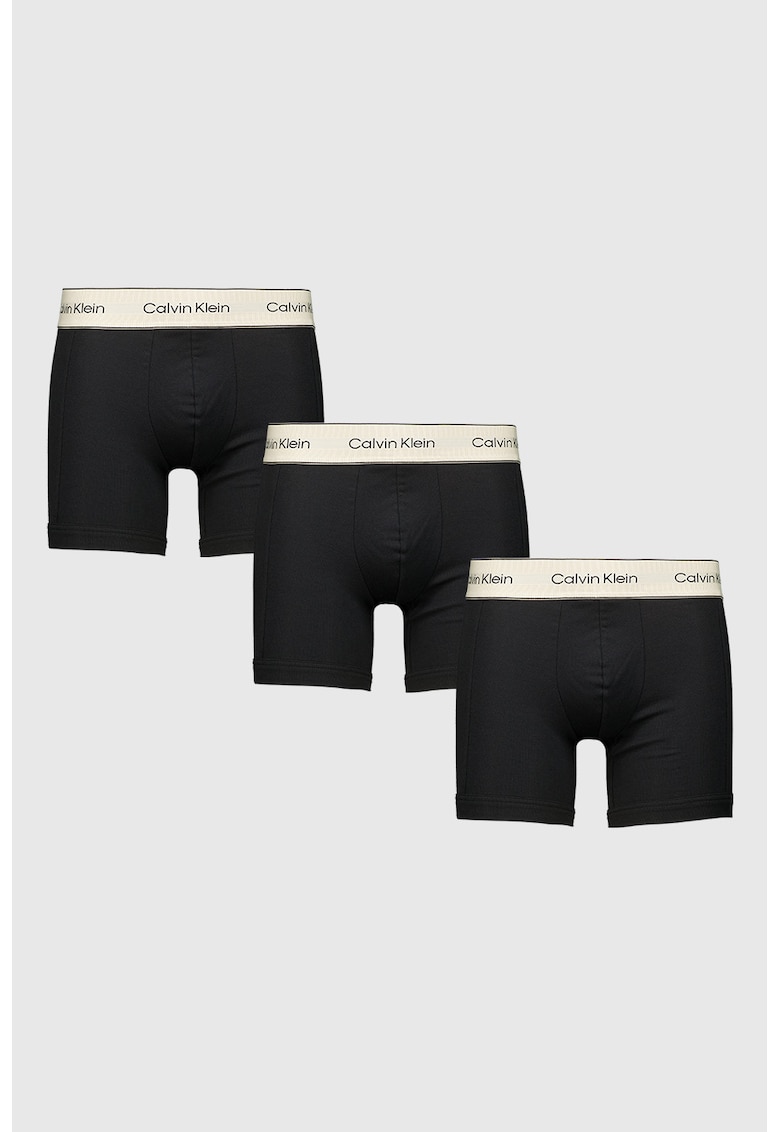 Set de boxeri cu banda logo in talie - 3 perechi - Negru