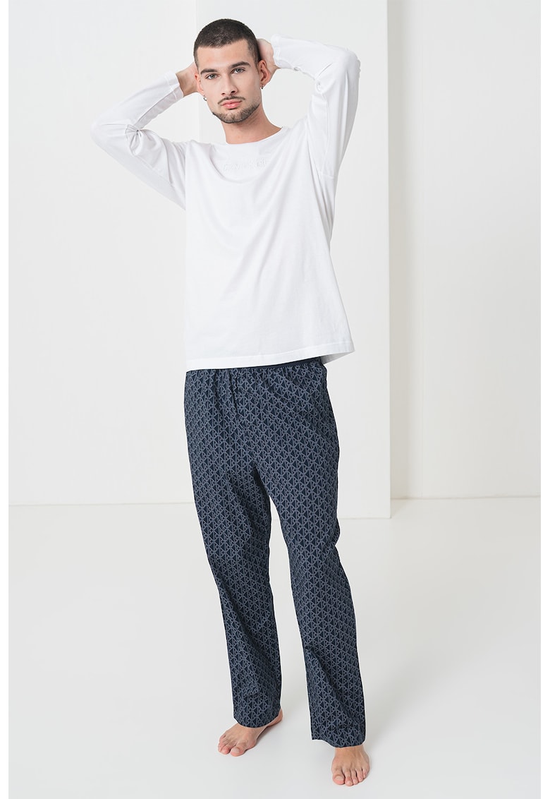 Pijama de bumbac cu pantaloni lungi si logo brodat