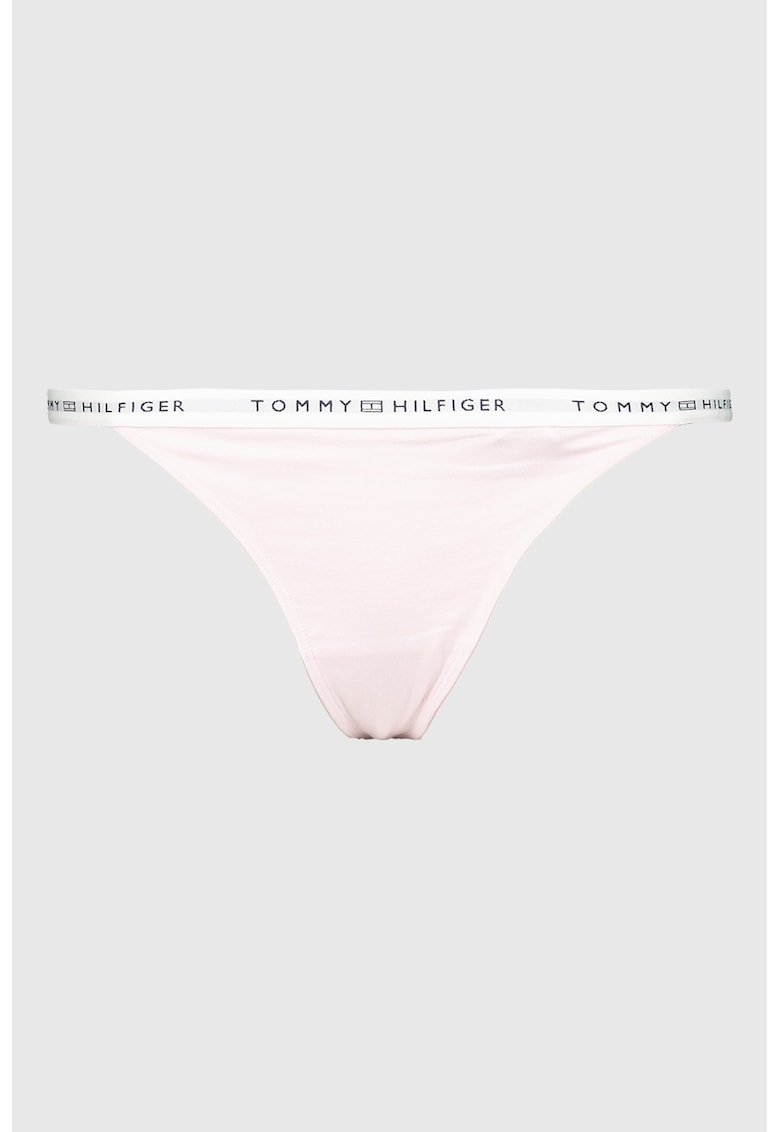 Chiloti tanga cu banda logo elastica - Roz pastel