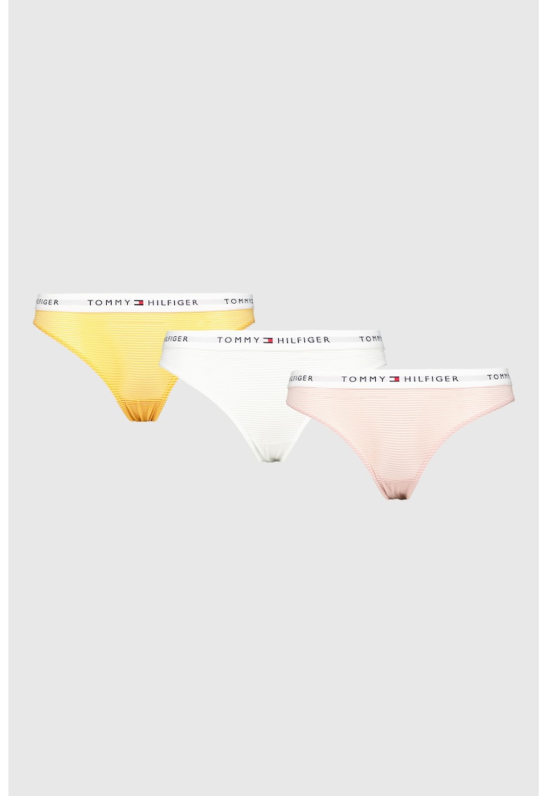 Set de chiloti cu banda logo in talie - 3 perechi - Alb/Portocaliu/Roz