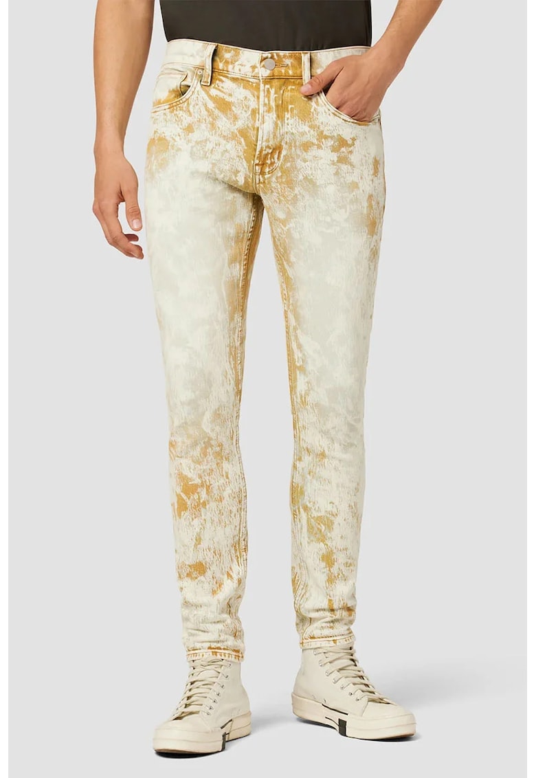 Blugi ușor skinny - cu aspect prespălat portocaliu și detalii clasice