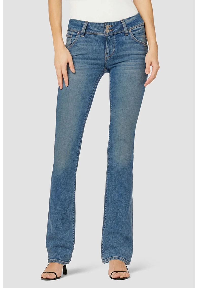 Blugi skinny evazați - din denim premium cu aspect prespălat
