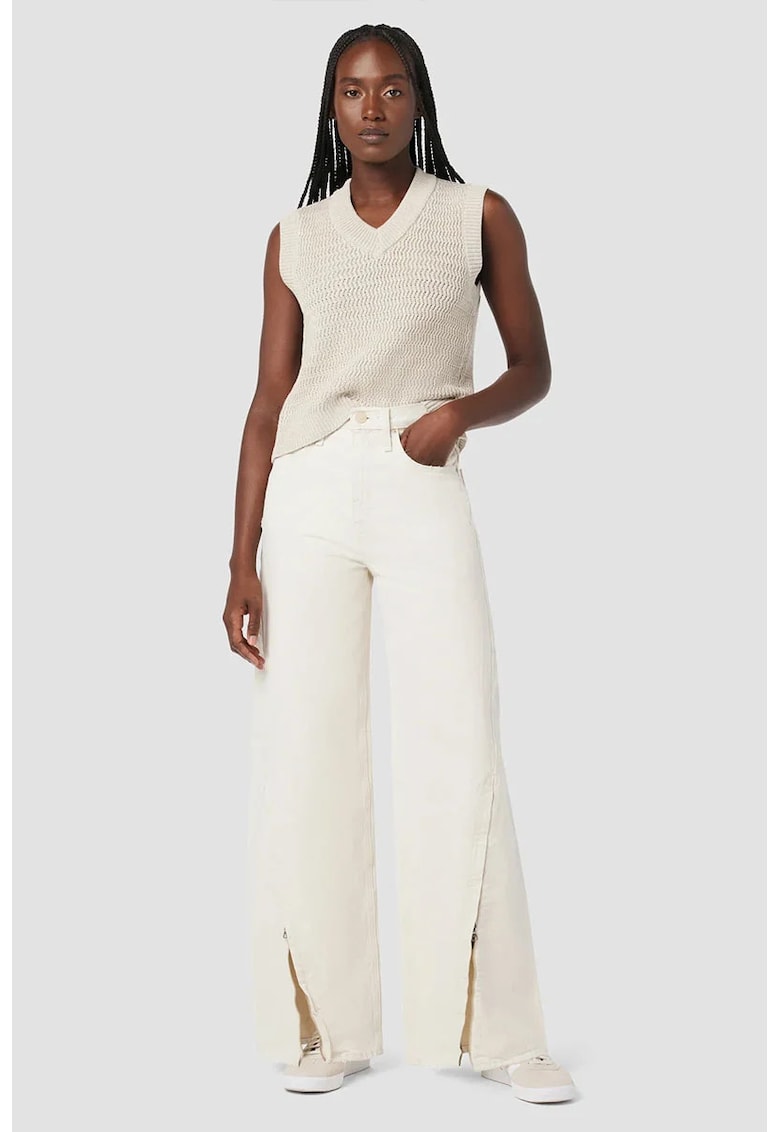 Blugi largi cu talie înaltă și fermoar la gleznă