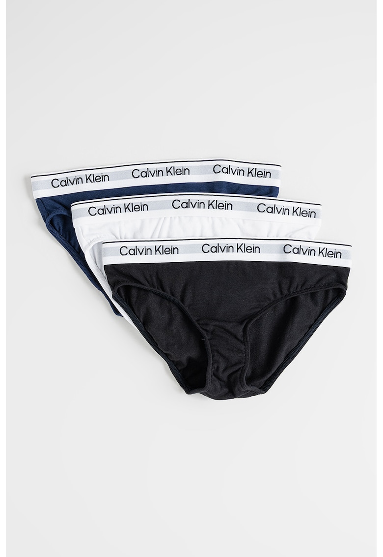 Set de chiloti cu banda logo in talie - 2 Perechi - Alb/Negru/Bleumarin