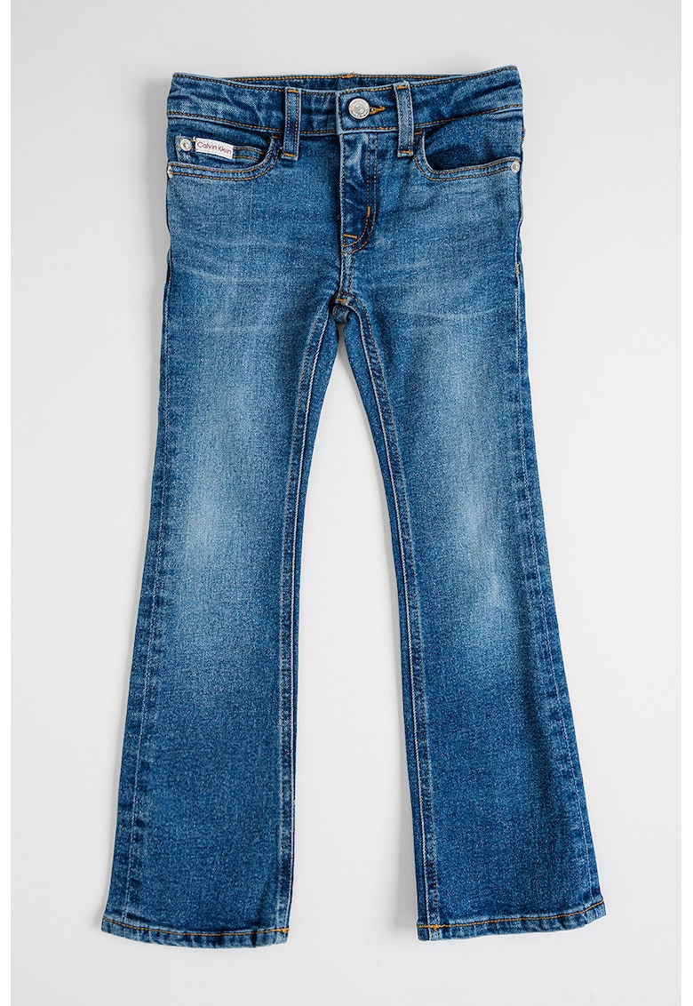 Blugi evazati cu aspect decolorat - Albastru