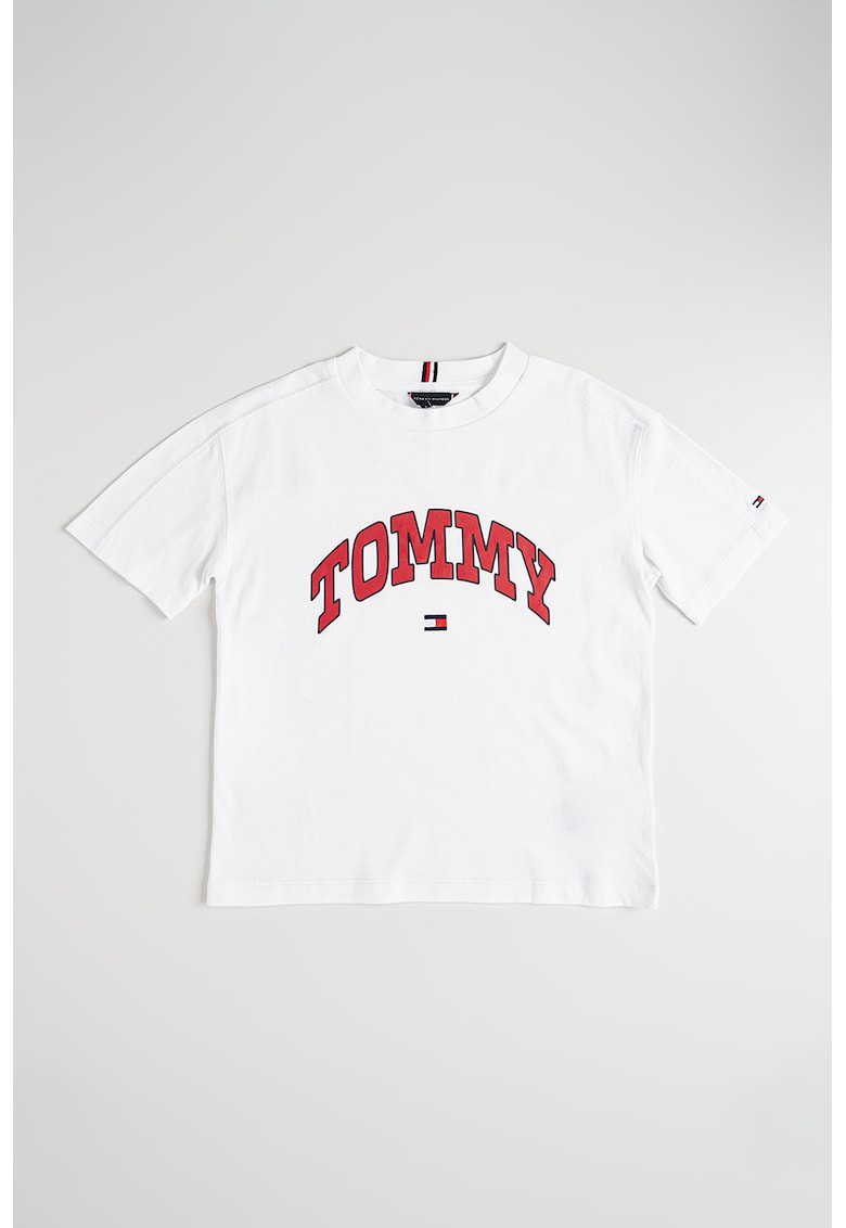Tricou cu imprimeu logo curbat - Rosu/Alb