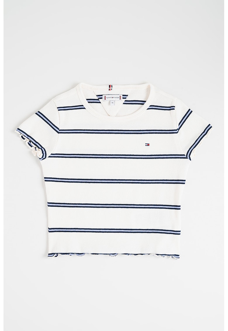 Tricou de bumbac cu striatii si logo