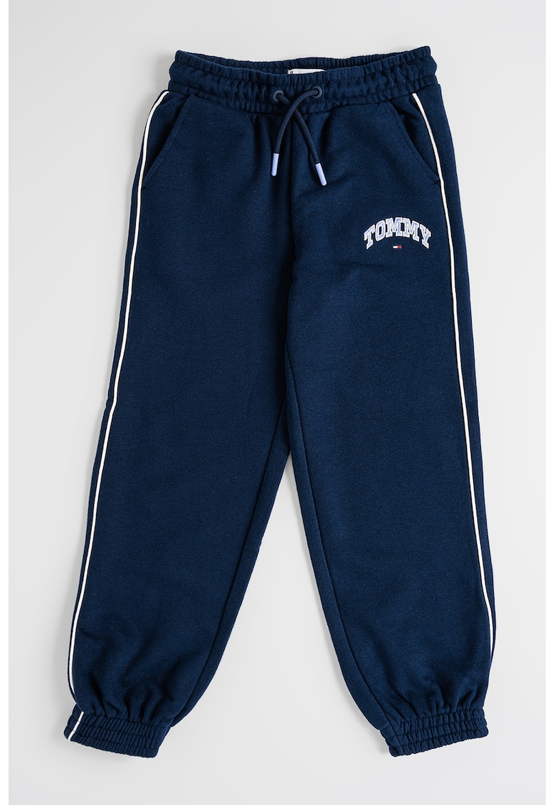 Pantaloni de trening din amestec de bumbac cu logo - Bej deschis/Bleumarin